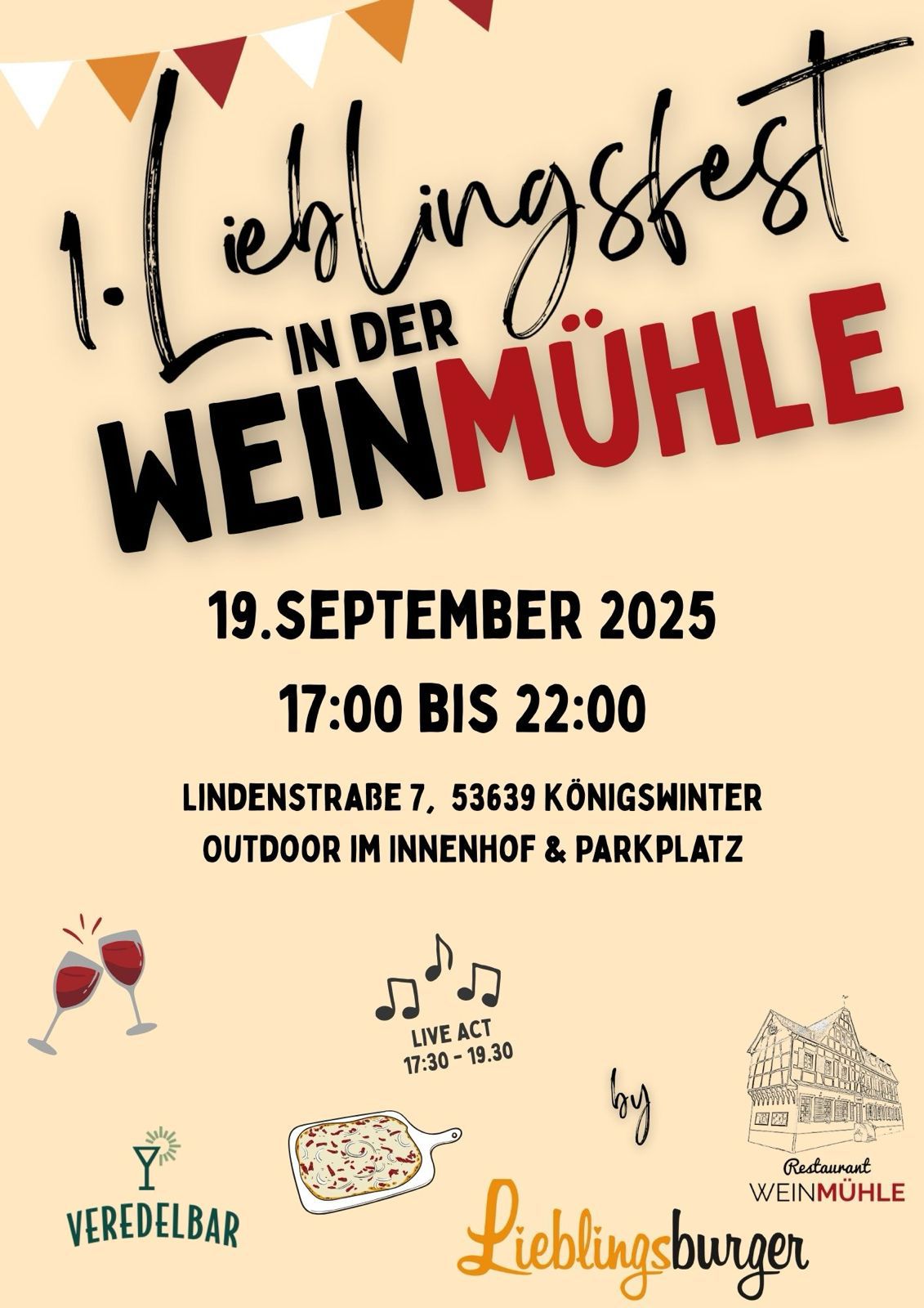 1. Lieblingsfest in der Weinmühle. Am 19. September 2025 von 17:00 bis 22:00 Uhr.